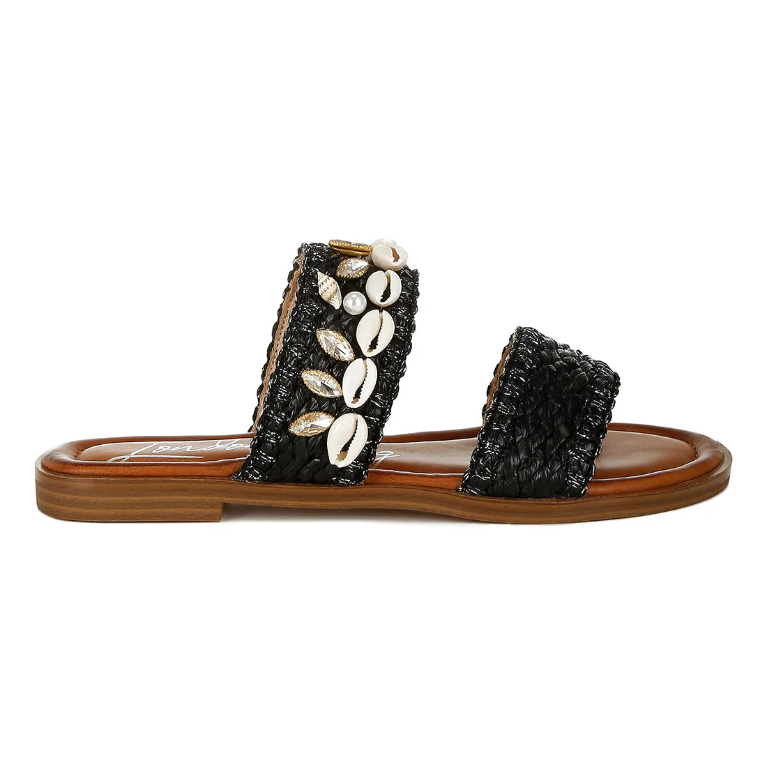 Shell & Diamante Slip On Sandals