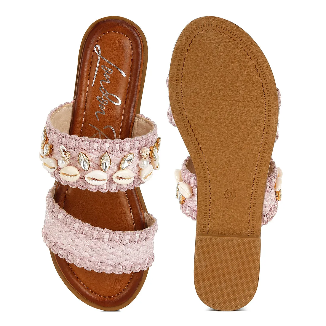 Shell & Diamante Slip On Sandals