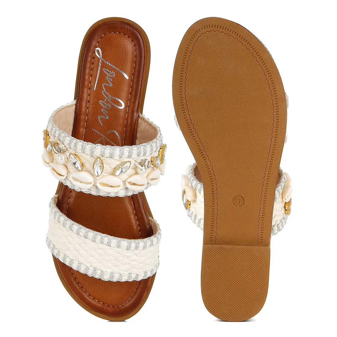 Shell & Diamante Slip On Sandals