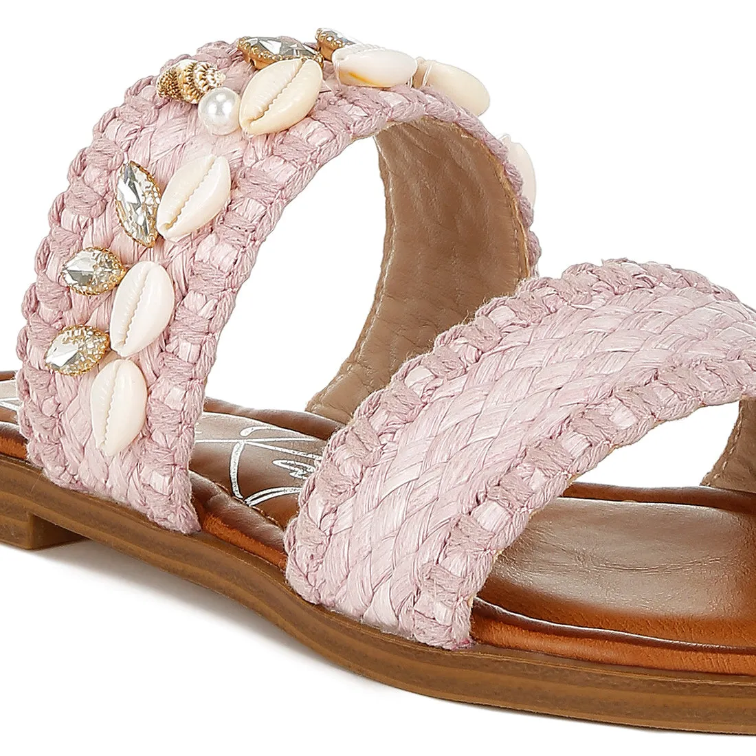 Shell & Diamante Slip On Sandals