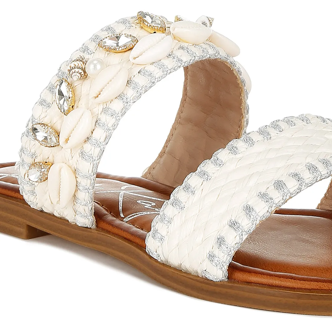 Shell & Diamante Slip On Sandals