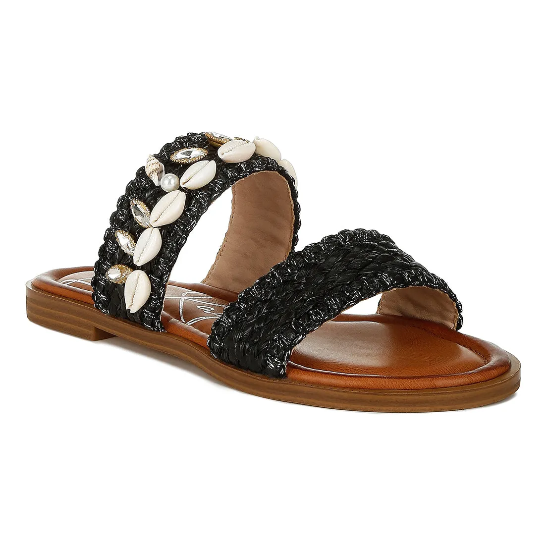 Shell & Diamante Slip On Sandals