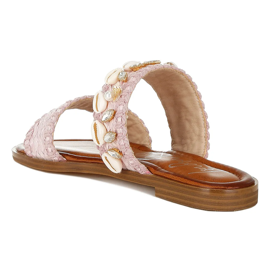 Shell & Diamante Slip On Sandals