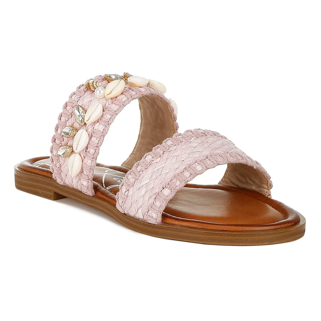 Shell & Diamante Slip On Sandals