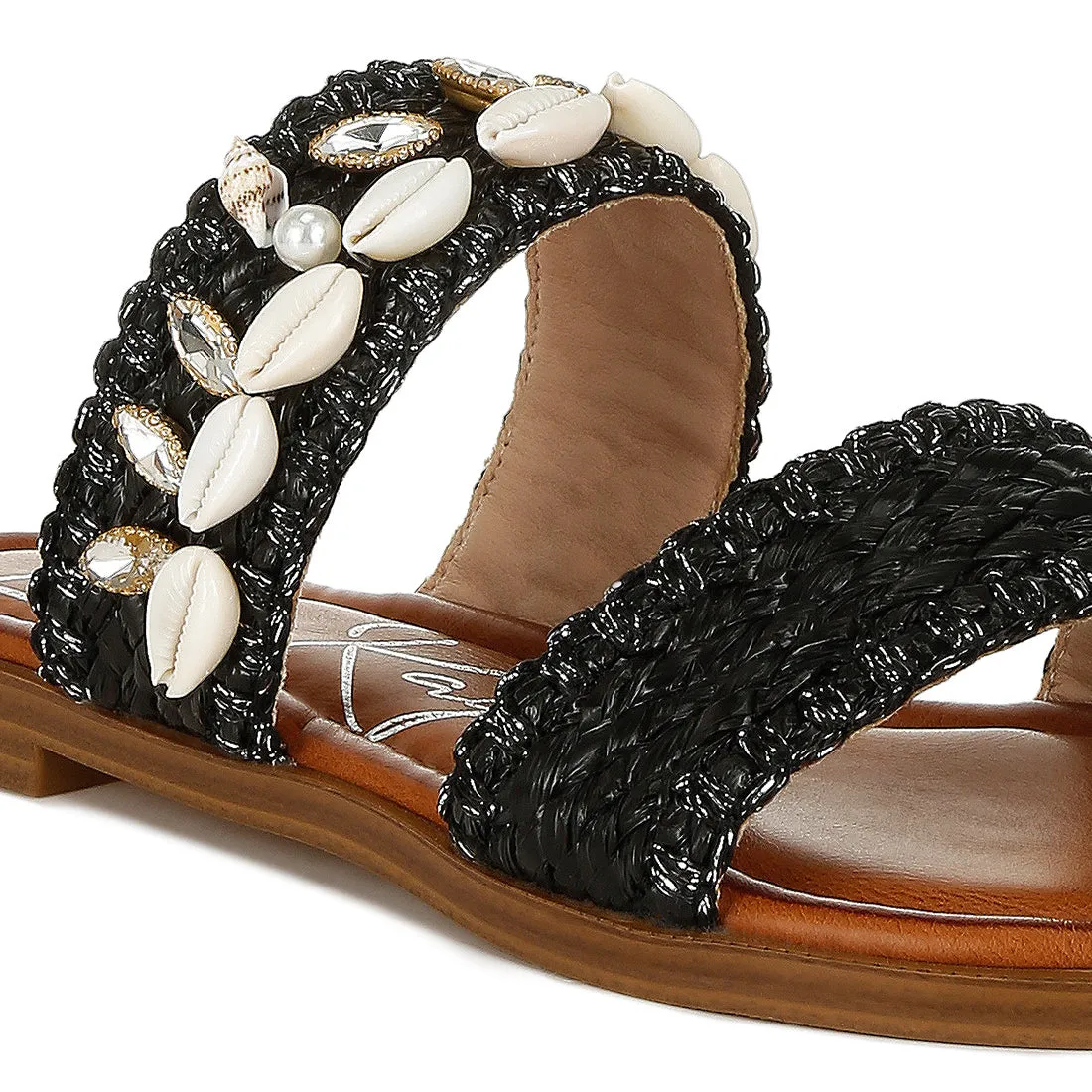 Shell & Diamante Slip On Sandals