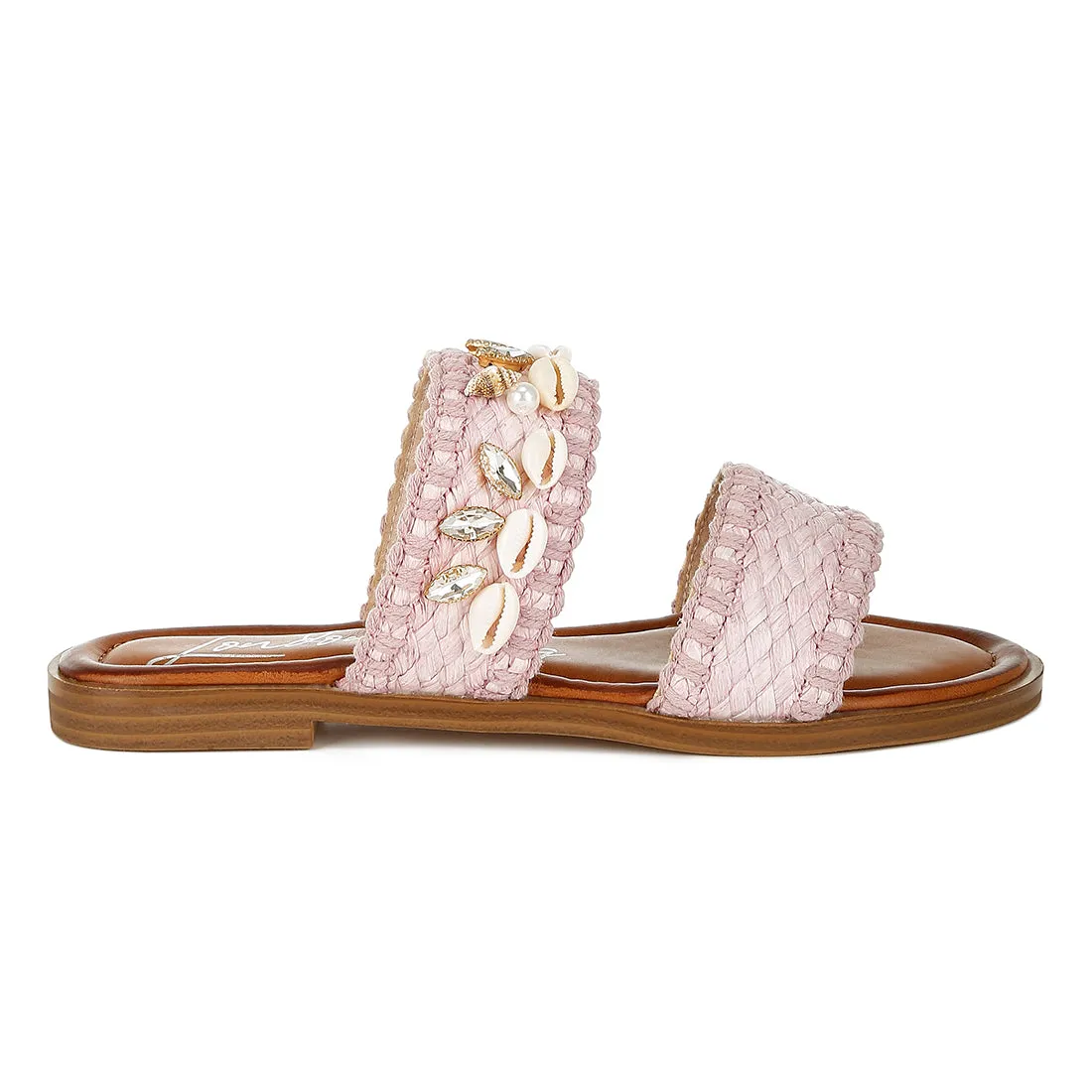 Shell & Diamante Slip On Sandals