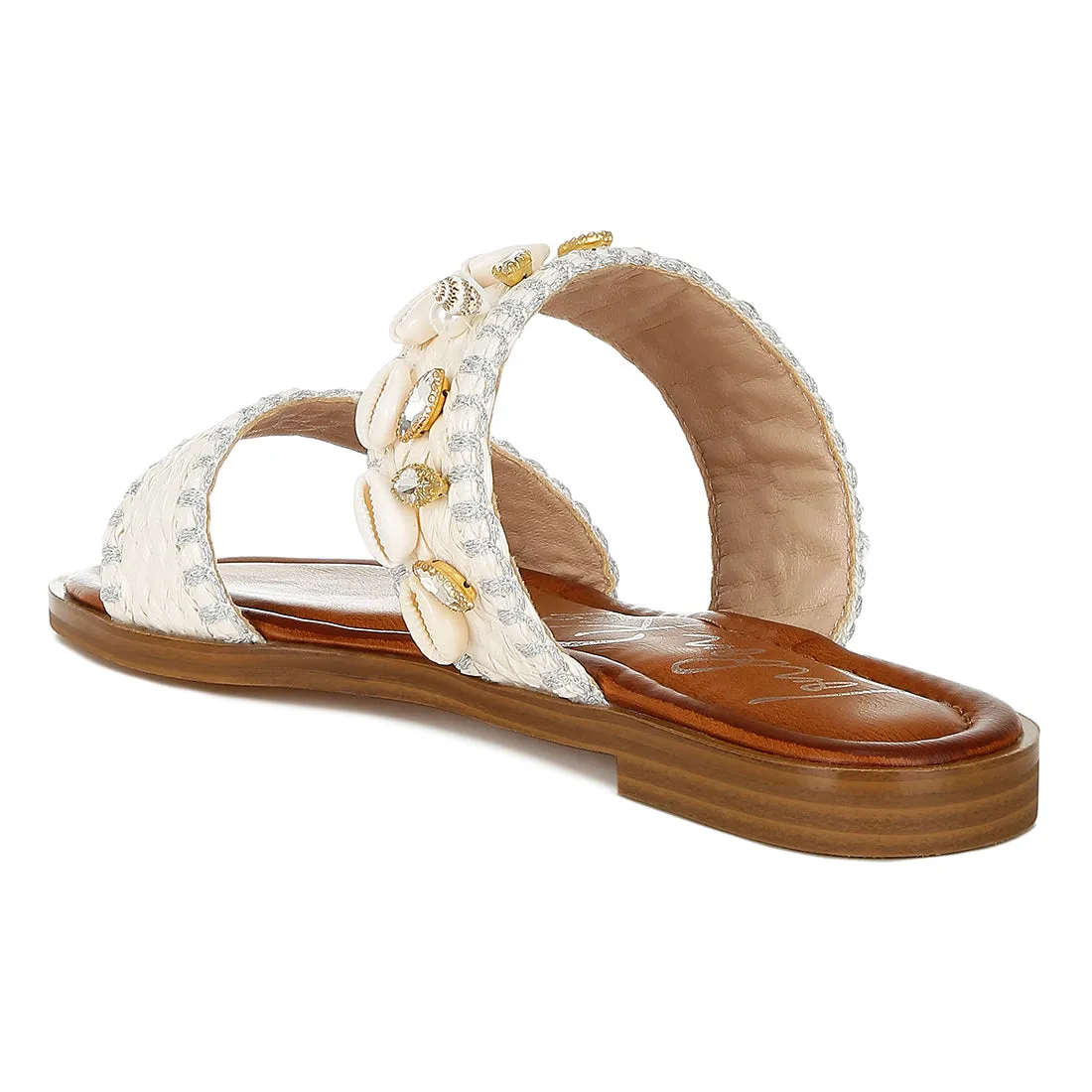 Shell & Diamante Slip On Sandals