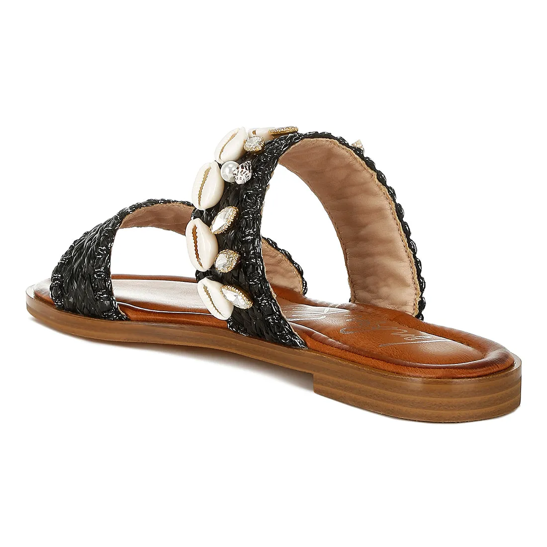 Shell & Diamante Slip On Sandals