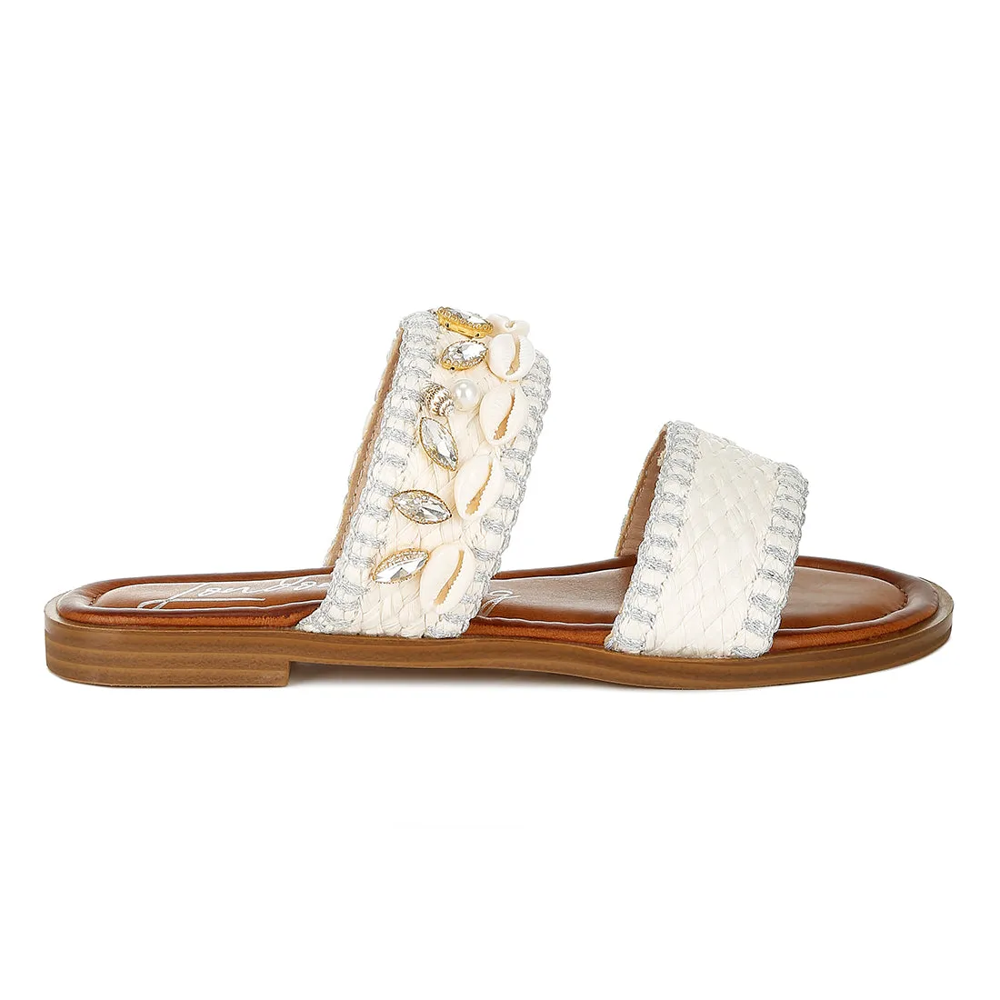 Shell & Diamante Slip On Sandals