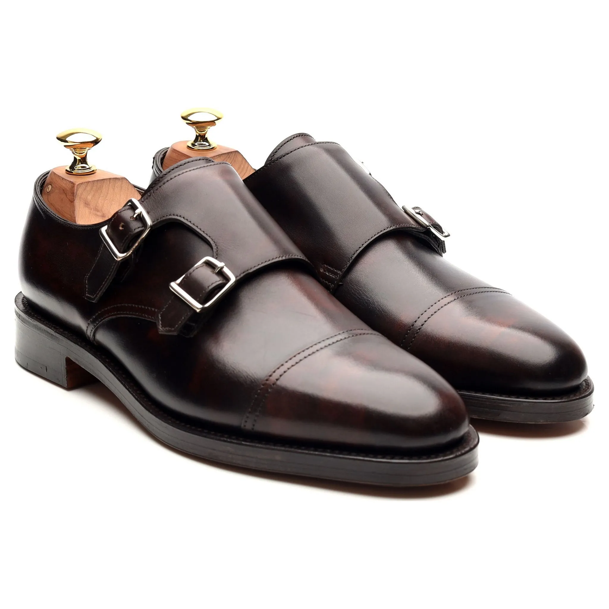 'William' Dark Brown Museum Leather Double Monk Strap UK 6.5 E