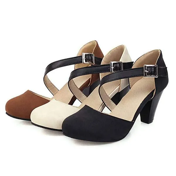 Women'S Chunky Heel Hollow Buckle High Heel Sandals 07609195C