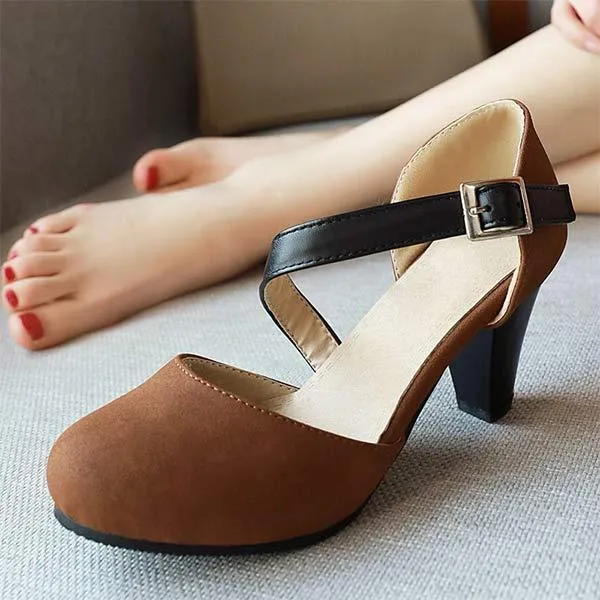 Women'S Chunky Heel Hollow Buckle High Heel Sandals 07609195C