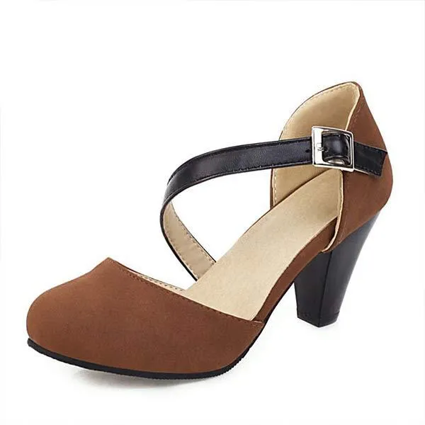 Women'S Chunky Heel Hollow Buckle High Heel Sandals 07609195C