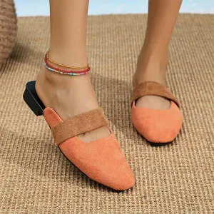 Women's Peep Toe Chunky Heel Mules with Square Front 25486174C