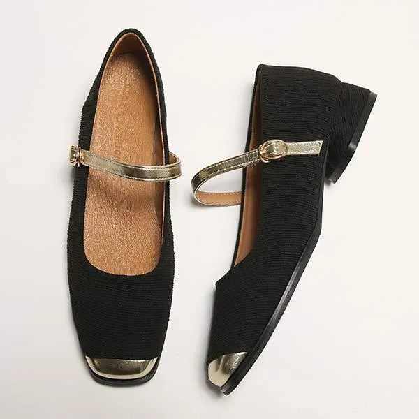 Women's Square-Toe Low-Cut Chunky Heel Vintage Mary Jane Shoes 35149536C
