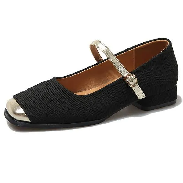 Women's Square-Toe Low-Cut Chunky Heel Vintage Mary Jane Shoes 35149536C