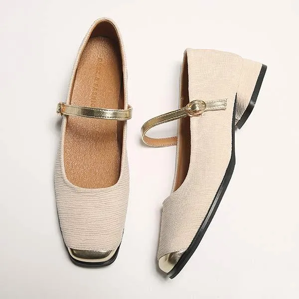 Women's Square-Toe Low-Cut Chunky Heel Vintage Mary Jane Shoes 35149536C
