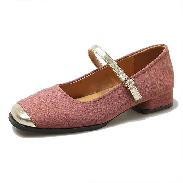 Women's Square-Toe Low-Cut Chunky Heel Vintage Mary Jane Shoes 35149536C
