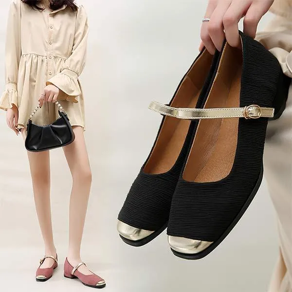 Women's Square-Toe Low-Cut Chunky Heel Vintage Mary Jane Shoes 35149536C