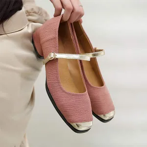 Women's Square-Toe Low-Cut Chunky Heel Vintage Mary Jane Shoes 35149536C