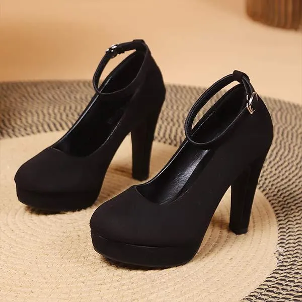 Womens Suede Chunky Heel Sandals with Ankle Strap 55222943C