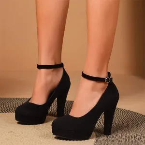 Womens Suede Chunky Heel Sandals with Ankle Strap 55222943C
