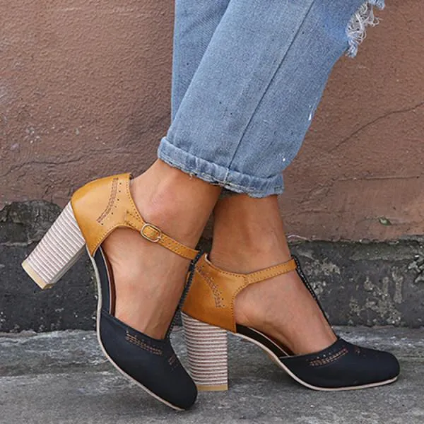 Women'S Vintage Chunky High Heel Sandals 36719001