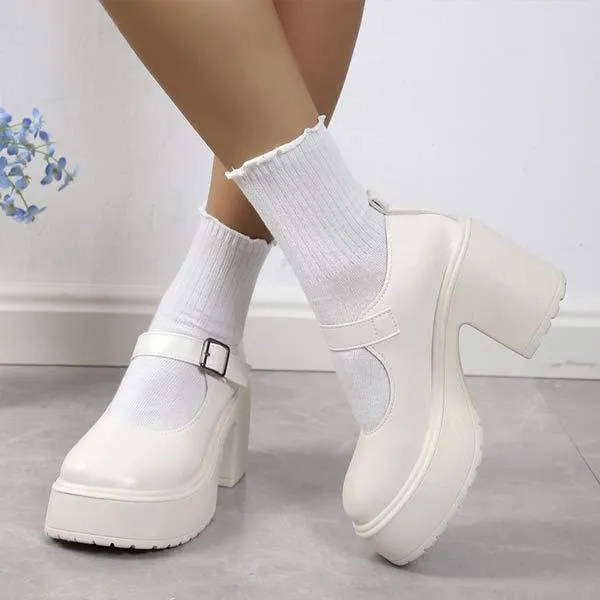 Women's Waterproof Platform Chunky Heel High Heels 07970945C